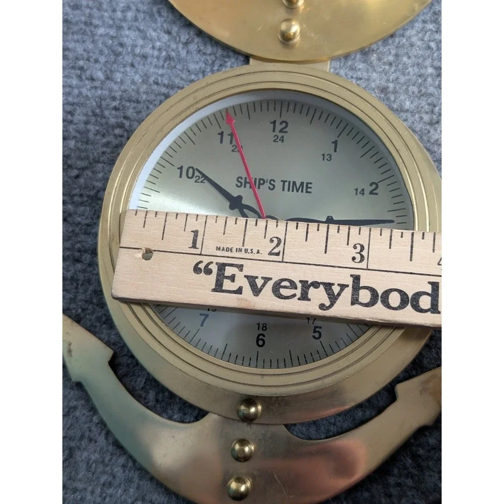 Vintage Brass Anchor Wall Weather Station Quartz Clock Thermometer Hygro READ